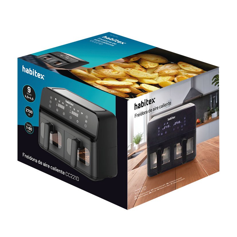 Freidora AIRE DOBLE 9 Litros Habitex 39X39X30 Cm 700 W eléctrica - Imagen 2