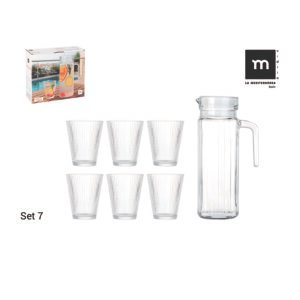 Jarra Vidrio 1 Litro 6 Vasos Chrysler Jarra 1 Litro (Altura 24.3 Cm Ancho 8.8 Cm). 758 G.6 Vasos de 245 Ml. (Ø9.5 X