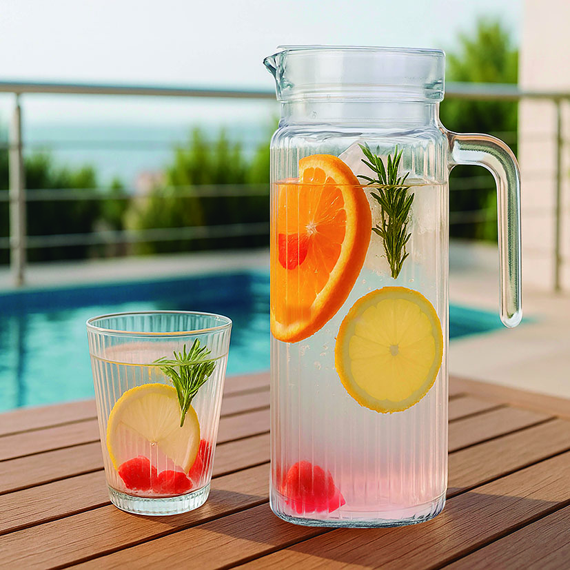 Jarra Vidrio 1 Litro 6 Vasos Chrysler Jarra 1 Litro (Altura 24.3 Cm Ancho 8.8 Cm). 758 G.6 Vasos de 245 Ml. (Ø9.5 X - Imagen 2