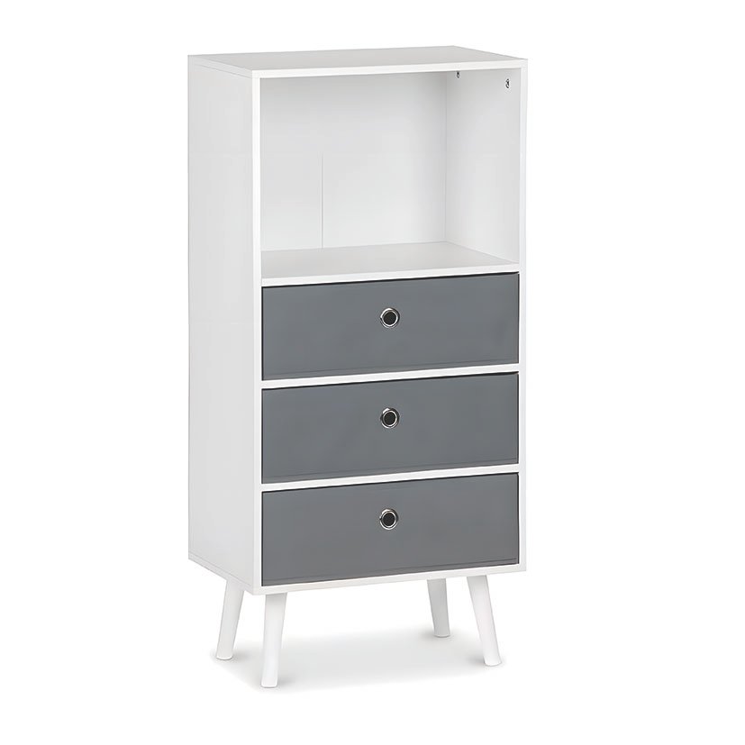 Estanteria 4 Niveles 3 Cajones Bco/gris 29 X 95 Cm 95 Cm