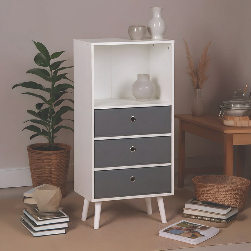 Estanteria 4 Niveles 3 Cajones Bco/gris 29 X 95 Cm 95 Cm - Imagen 2