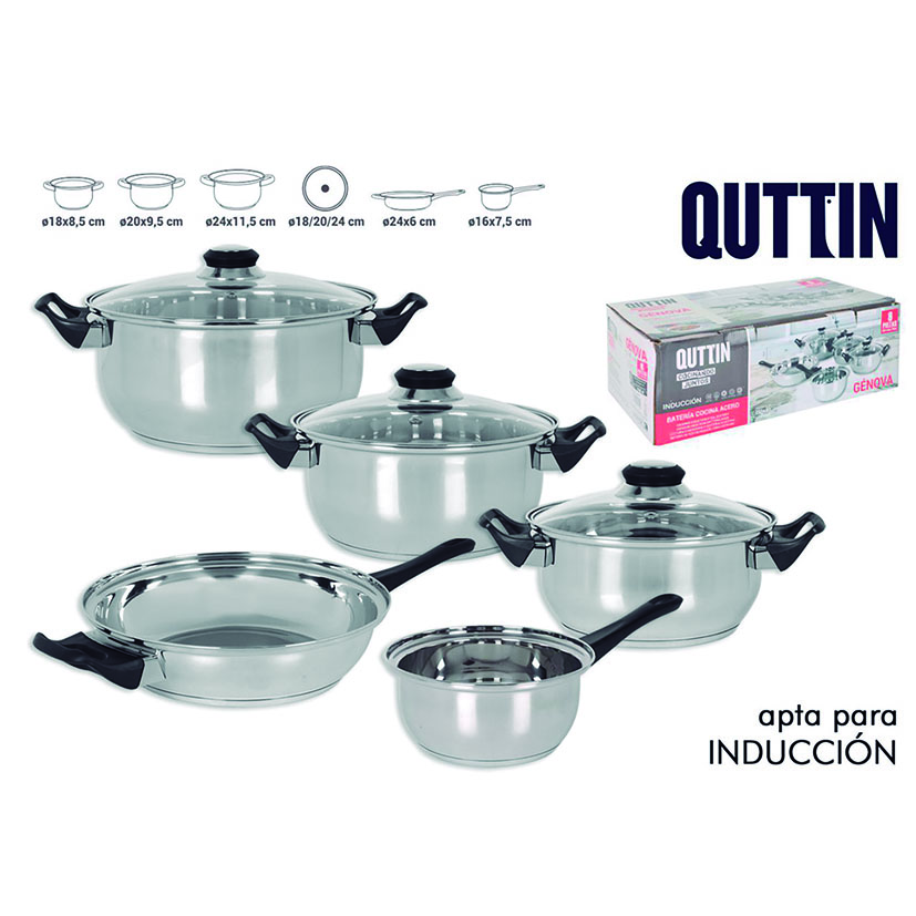 Batería Cocina 8 Piezas Genova 8 Piezas. 1 Olla de Ø 18 X 8.5 Cm. 1 Olla de Ø 20 X 9.5 Cm. 1 Olla de Ø 24 X 11.5 Cm - Imagen 2