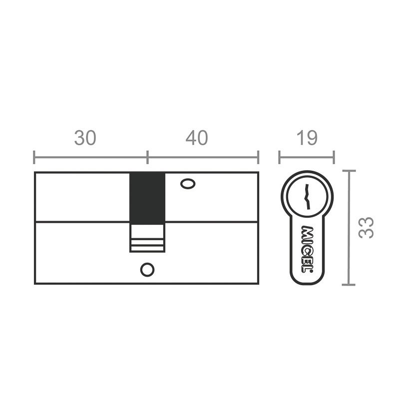 Cilindro Serreta CS03 L15 30 X 40 Mm Ne 70 Mm Micel - Imagen 2