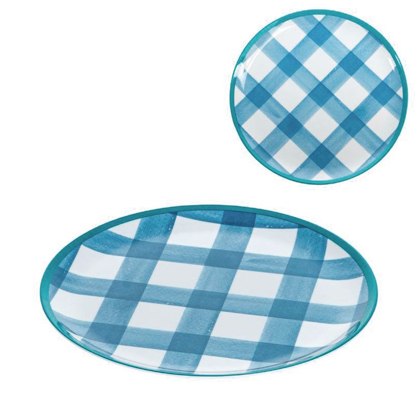 Plato Postre Melamina Vichy Azul 20 Cm 1.5 Cm