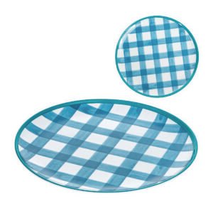Plato Plano Melamina Vichy Azul 28 Cm 1.5 Cm