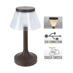 Lámpara de Mesa con Efecto Madera Tamaño 15 X 15 X 27.5 Cm.inclluye 1 Batería de Ion-litio 18650 de 3,7 V y 800 Mah