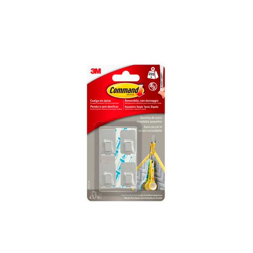Colgador Adhesivo Inoxidable 3M Serie Command Pequeño. 4 Uds. Soporta 225 G Gancho. 7100352631