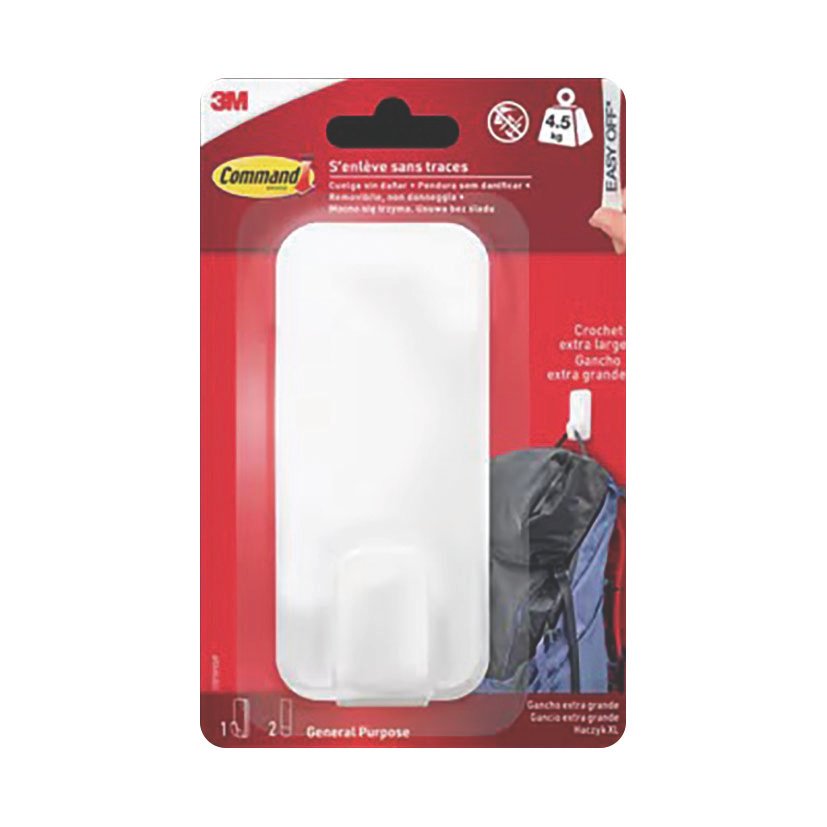 Ganchos para Utensilios 3M Serie Command. Extra Grandes. 4 Uds. Marcos 60-90 Cm. Soporta 2.25 Kg Cada Juego. Blanca